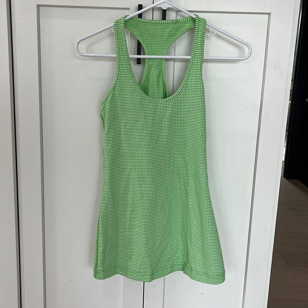 Lululemon green and white checkered racer back tank size small